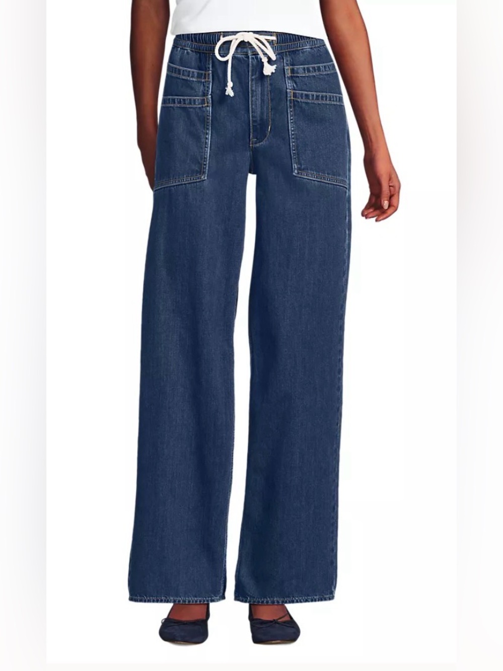 Lands End High Rise Wide Leg Relaxed Pull On Pocket‎ Denim Jeans Women’s 12
